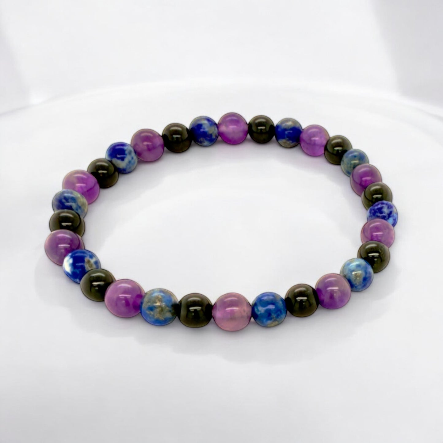 Amethyst, Lapis Lazuli, & Black Tourmaline Bracelet - Elastic Bracelet 6mm