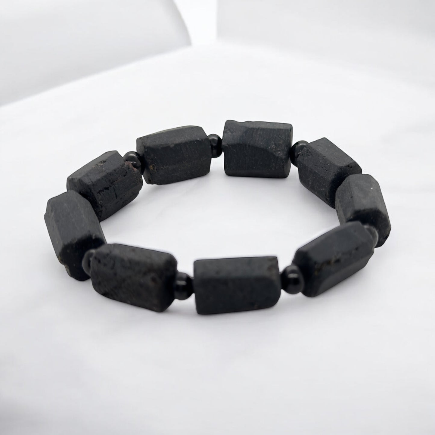Black Tourmaline Bracelet, Dainty Adjustable Stretch Minimalist