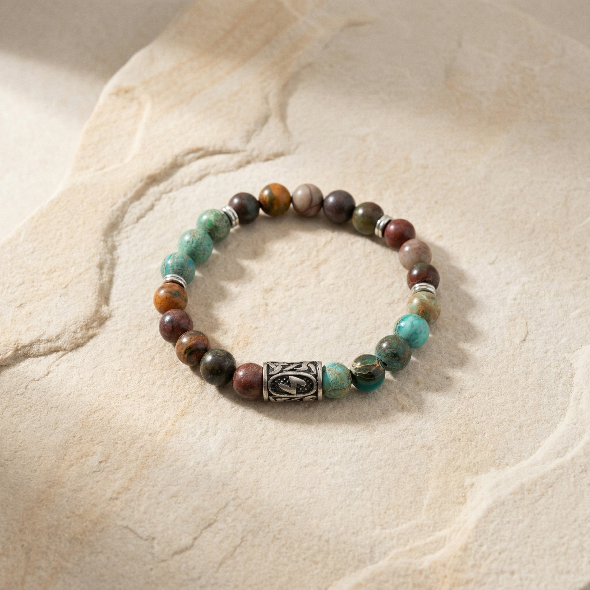 Viking Rune “Sowilo” Bracelet – Imperial Jasper & Picasso Jasper - Success, Vitality & Positive Energy