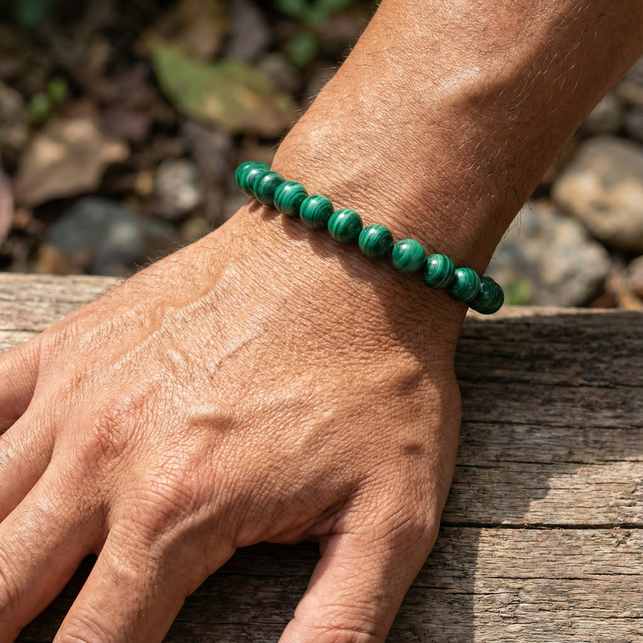 Real Malachite Bracelet 7–7.5 mm – Protection, Transformation & Wealth