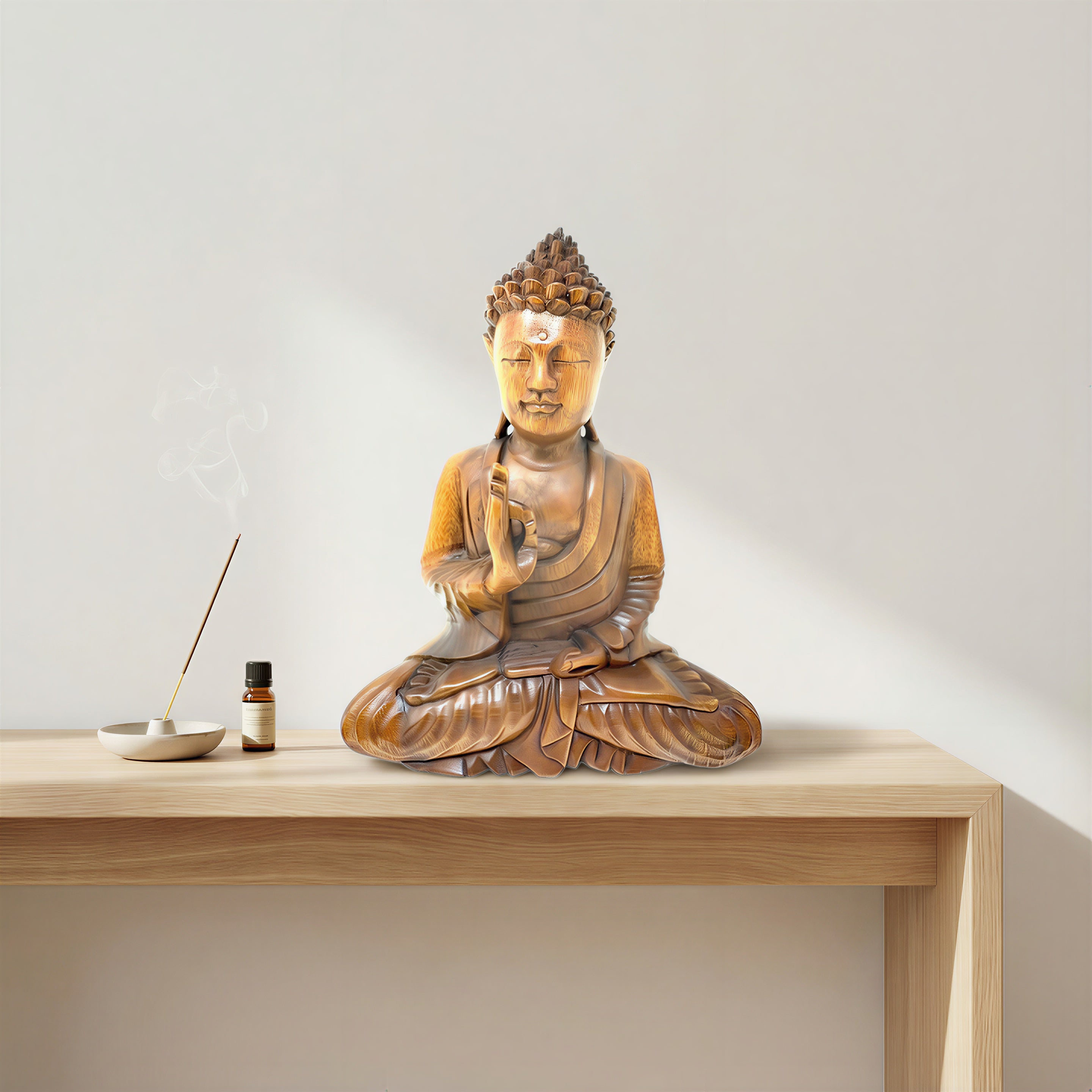 Hand Carved Wooden Buddha Statue – Meditation & Spiritual Home Decor – 11.5”