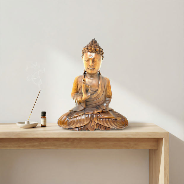 Hand Carved Wooden Buddha Statue – Meditation & Spiritual Home Decor – 11.5”