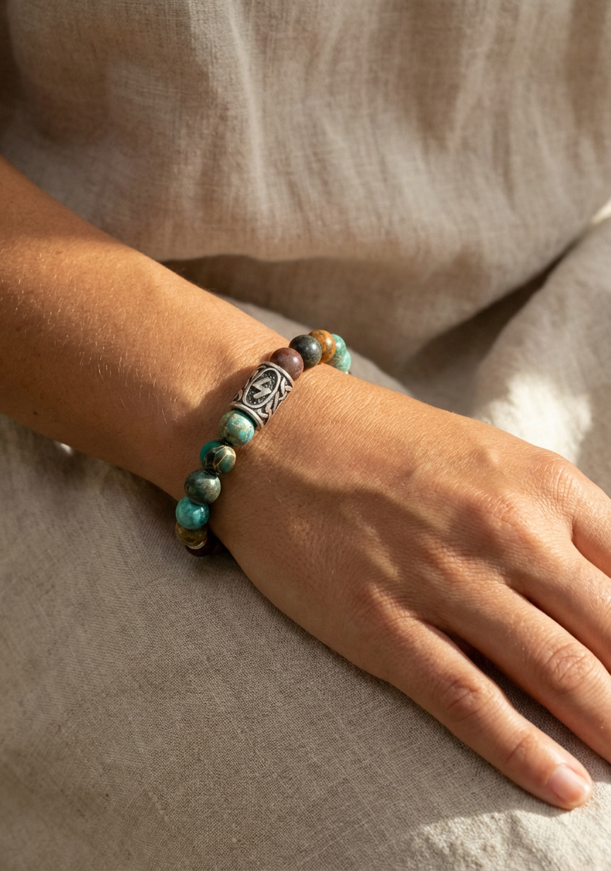 Viking Rune “Sowilo” Bracelet – Imperial Jasper & Picasso Jasper - Success, Vitality & Positive Energy