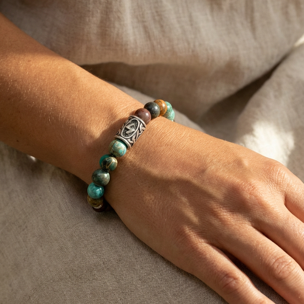 Viking Rune “Sowilo” Bracelet – Imperial Jasper & Picasso Jasper - Success, Vitality & Positive Energy