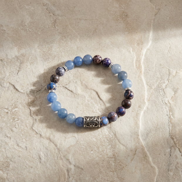Viking Rune Berkano Bracelet – 8mm Chalcedony Beads - Growth, Renewal & Protection