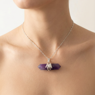 Hands Holding Chevron Amethyst – Double Point Pendant