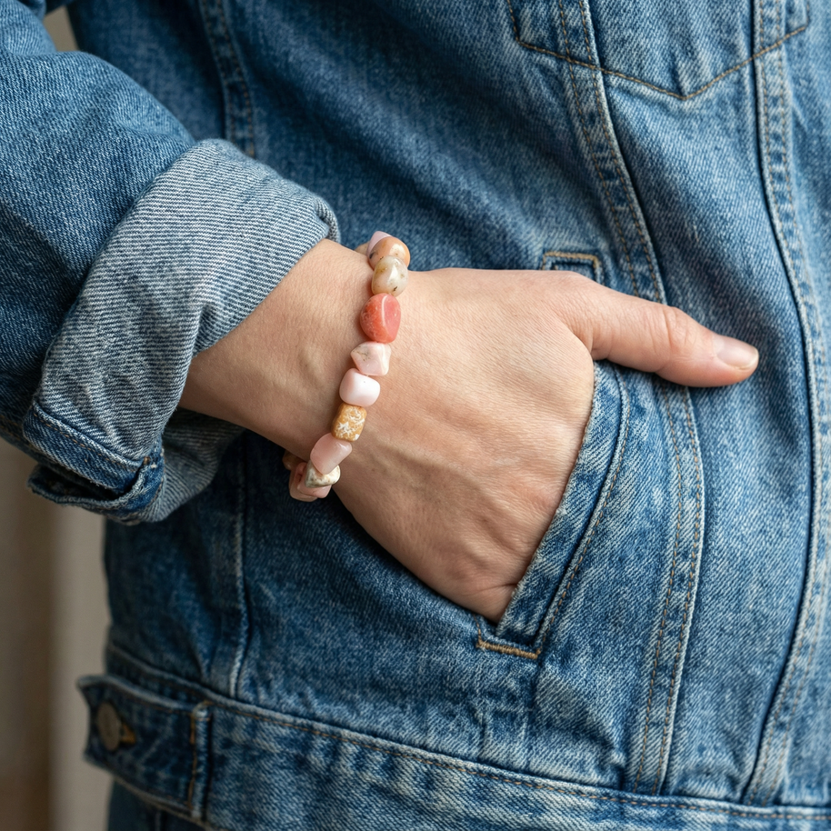Pink Opal 8–10 mm Tumbled Bead Bracelet – Emotional Healing, Self-Love & Calm Energy