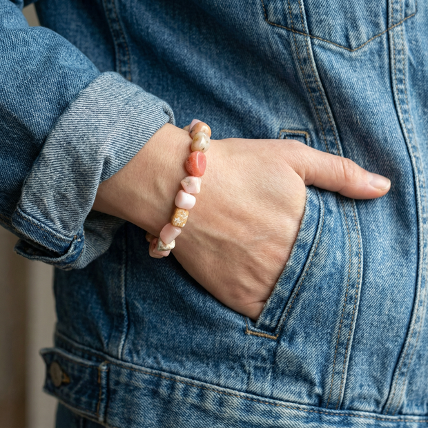 Pink Opal 8–10 mm Tumbled Bead Bracelet – Emotional Healing, Self-Love & Calm Energy
