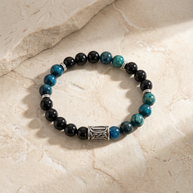 Viking Rune “ISA” Bracelet – Black Onyx & Aqua Blue Tiger Eye - Focus, Stillness & Inner Control