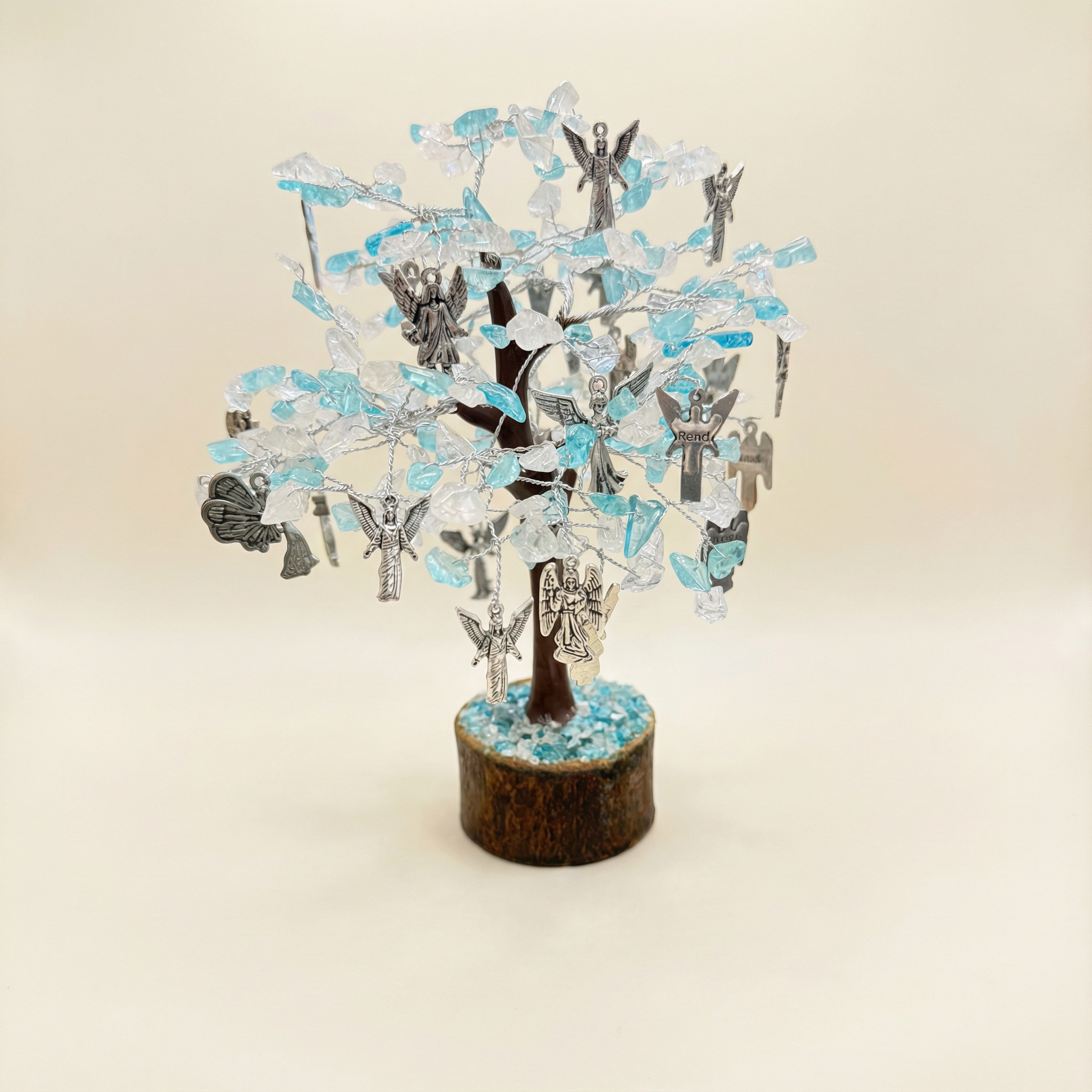 Blue Topaz & Clear Quartz Angel Gem Tree – Protection, Clarity & Divine Guidance