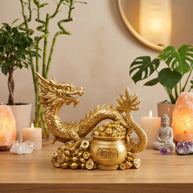 Chinese Feng Shui Golden Dragon with Wealth Pot