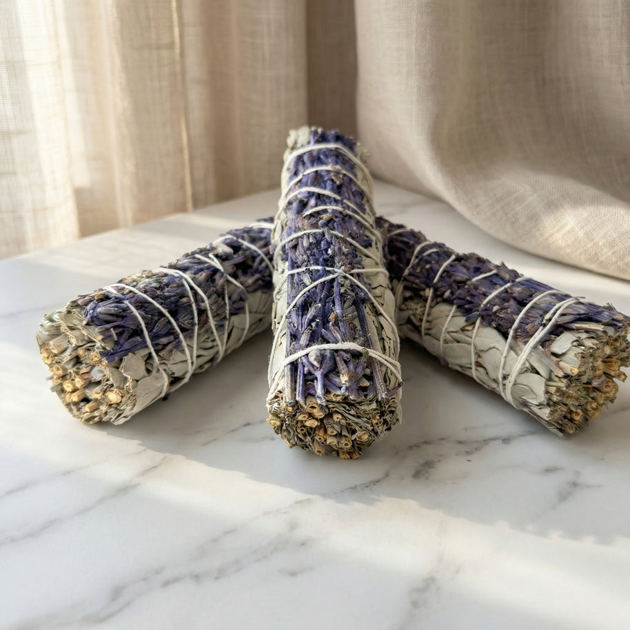 White Sage Smudge Stick with Lavender 5.5 Inches