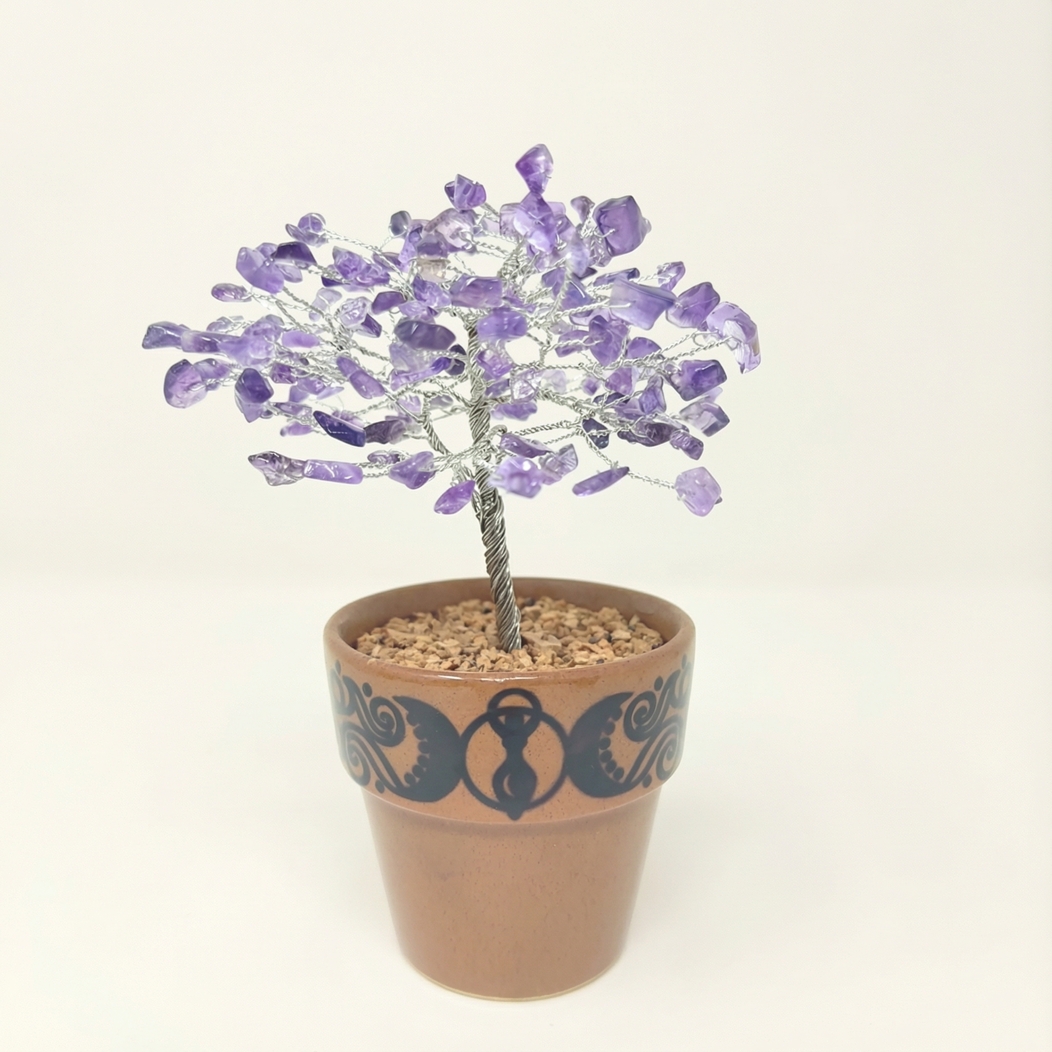 Amethyst Gem Tree with Goddess Border Ceramic Pot – Intuition & Spiritual Healing Decor