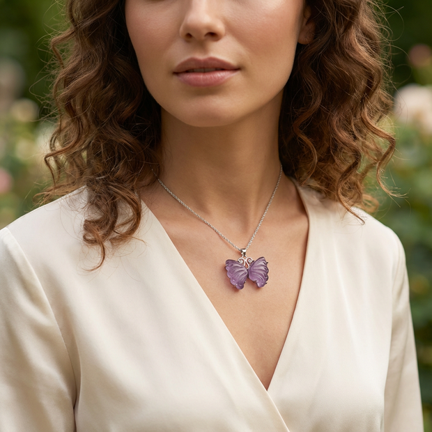Fluorite  Butterfly Purple  Pendant