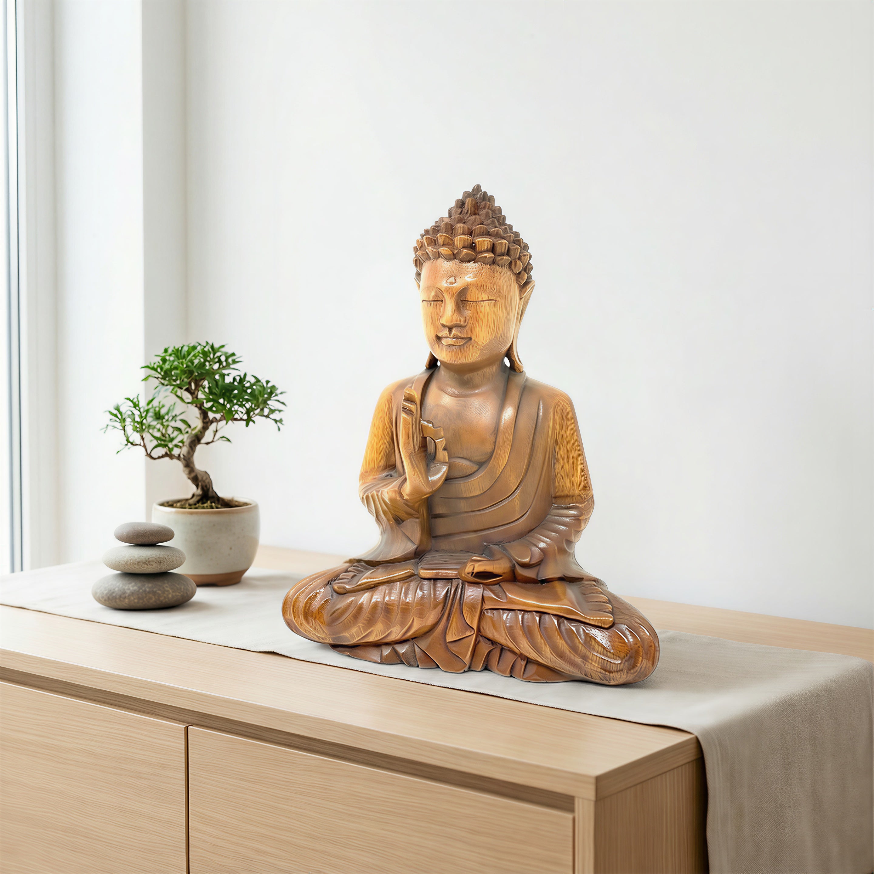 Hand Carved Wooden Buddha Statue – Meditation & Spiritual Home Decor – 11.5”