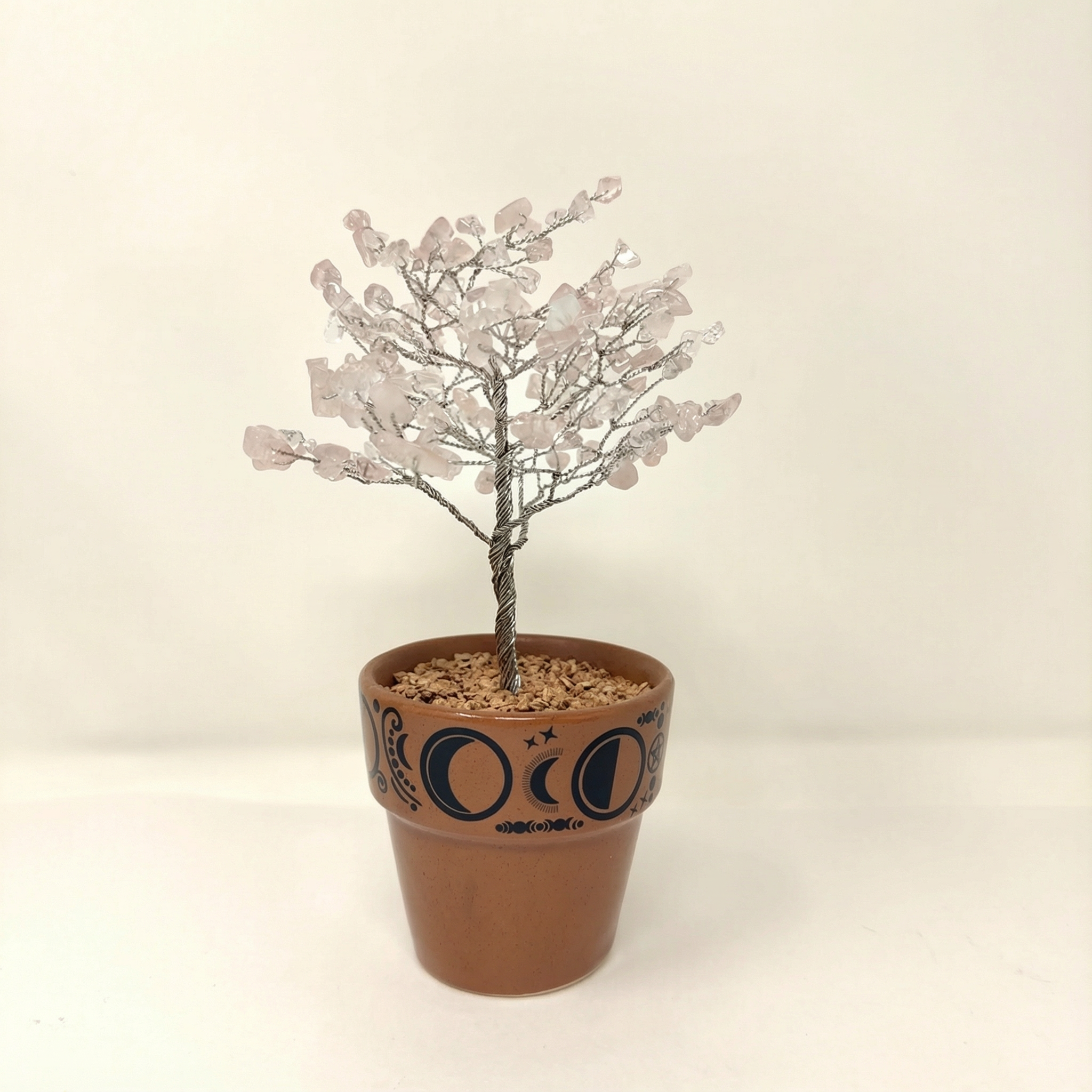 Rose Quartz Gem Tree with Moon Phases Pot – Love & Healing Crystal Decor