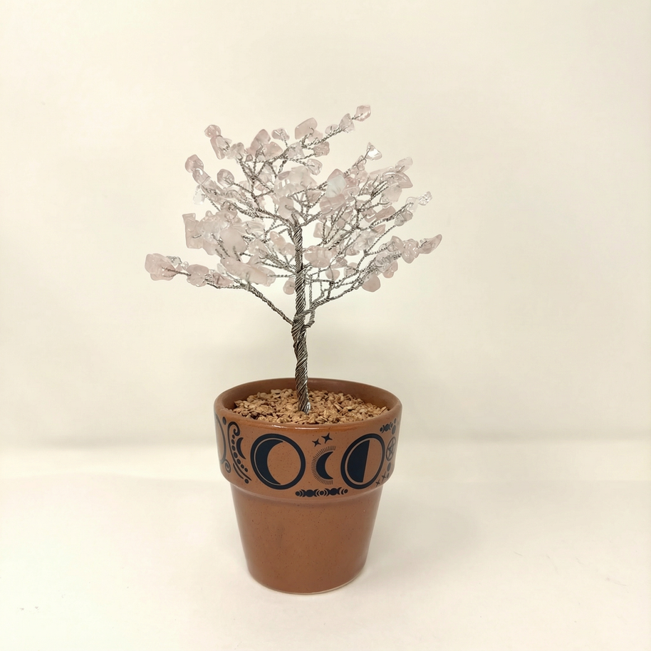 Rose Quartz Gem Tree with Moon Phases Pot – Love & Healing Crystal Decor