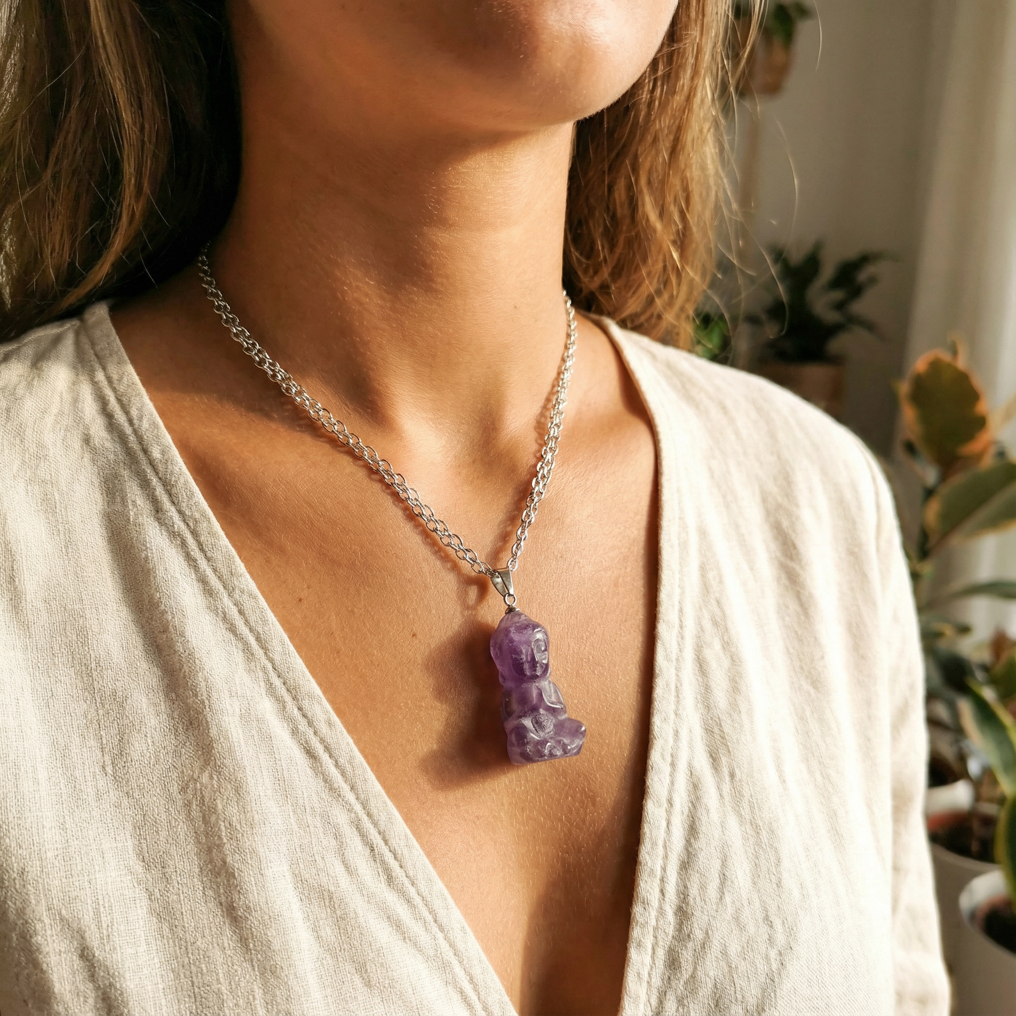 Amethyst Buddha Pendant 2 mm