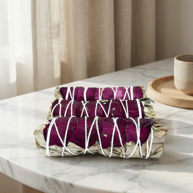 White Sage Smudge Stick with Rose Petals 4–4.5 Inches