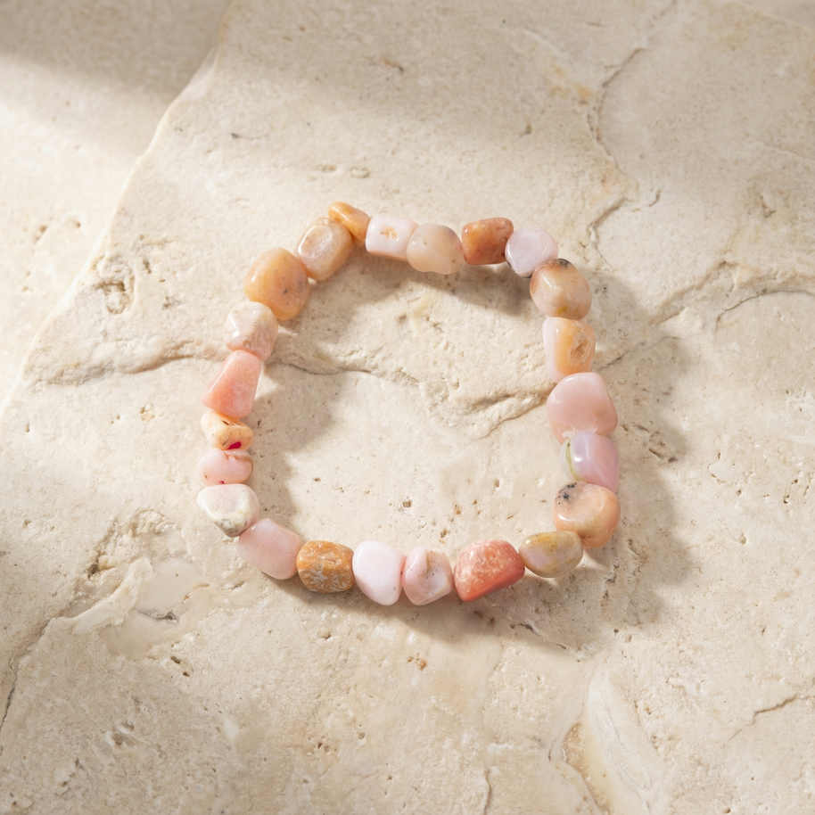 Pink Opal 8–10 mm Tumbled Bead Bracelet – Emotional Healing, Self-Love & Calm Energy