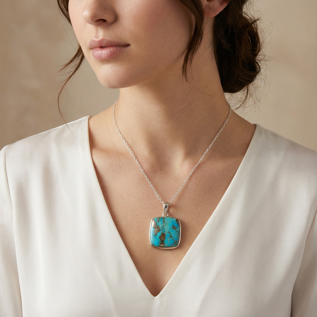 Turquoise with Pyrite Pendant – Sterling Silver Bezel