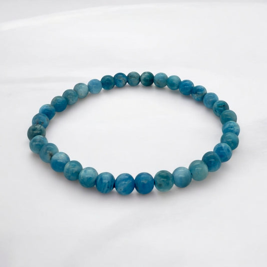 Blue Apatite Bracelet with Round Crystal Beads - Handmade Gemstone Jewelry 4-6mm