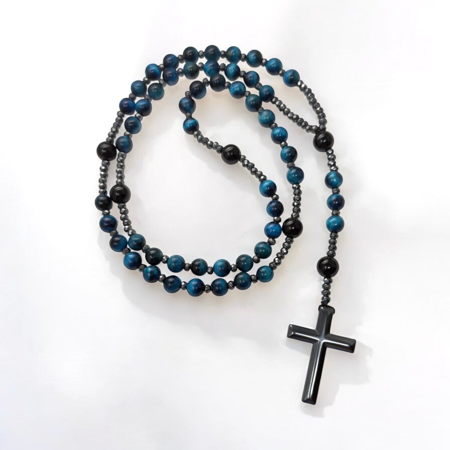 Blue Tiger Eye & Onyx Rosary
