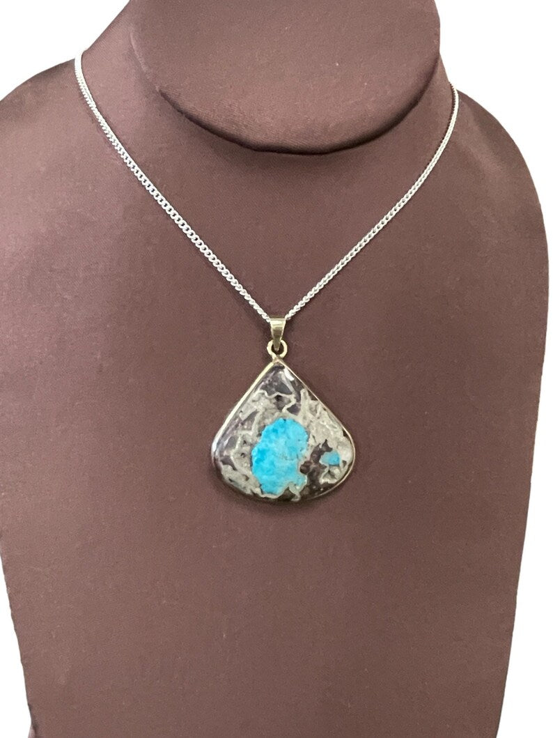 Cavansite Stone Pendant on Matrix Necklace with (925) Sterling Silver Chain