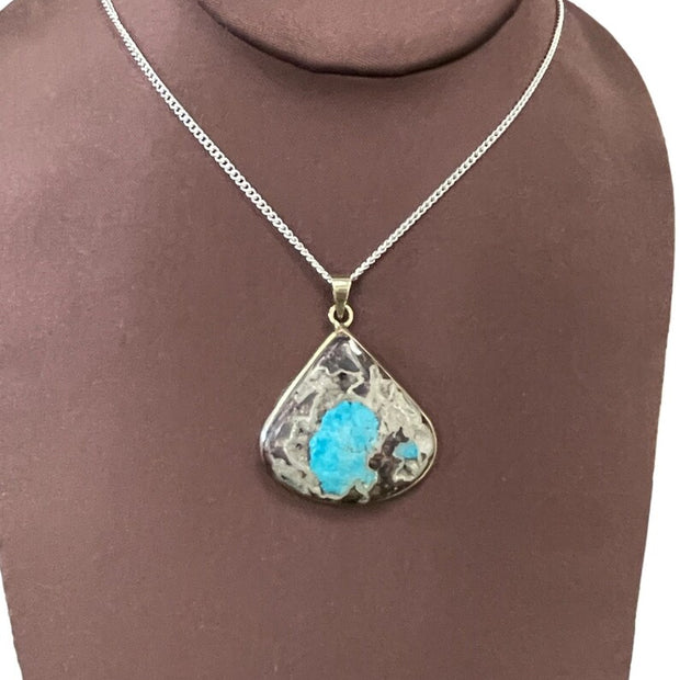 Cavansite Stone Pendant on Matrix Necklace with (925) Sterling Silver Chain