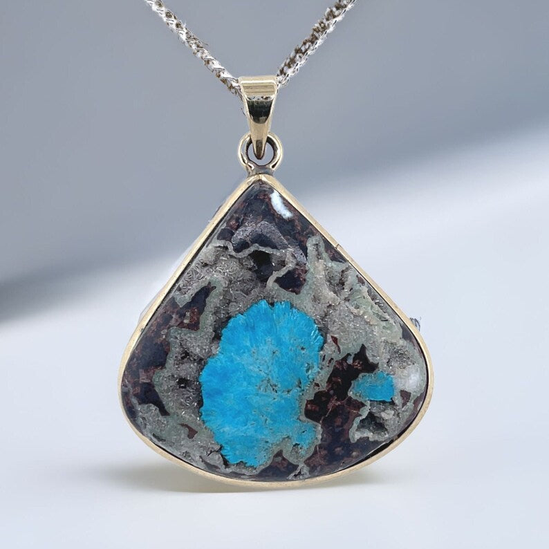 Cavansite Stone Pendant on Matrix Necklace with (925) Sterling Silver Chain