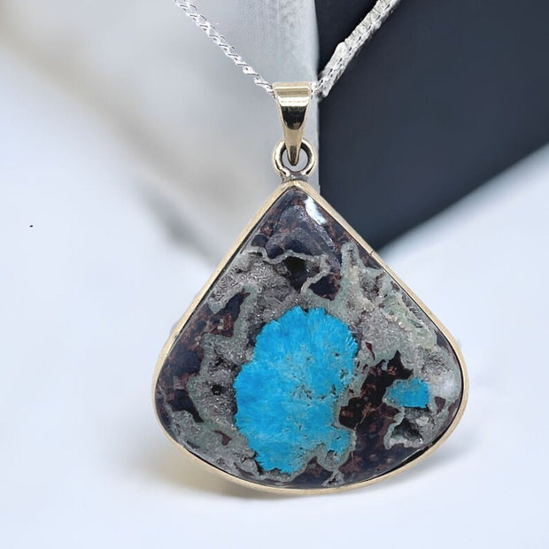Cavansite Stone Pendant on Matrix Necklace with (925) Sterling Silver Chain