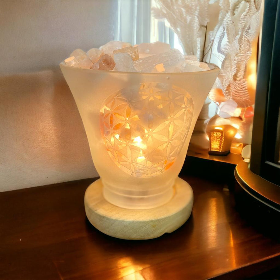 Lotus Glass Lamp Himalayan Salt