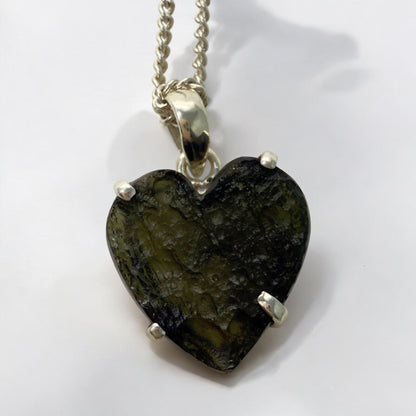 Moldavite Heart Necklace with Sterling Silver Chain