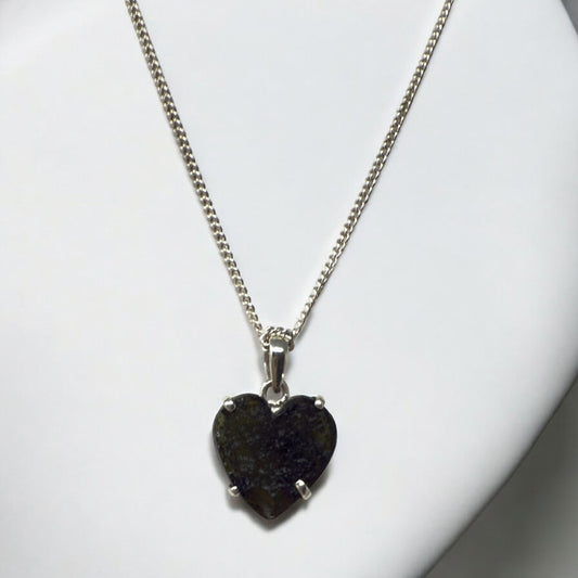 Moldavite Heart Necklace with Sterling Silver Chain