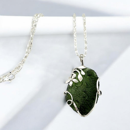 Natural Moldavite Pendant 925 Sterling Silver