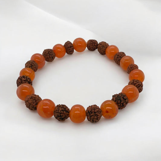 Rudraksha & Red Carnelian 8mm