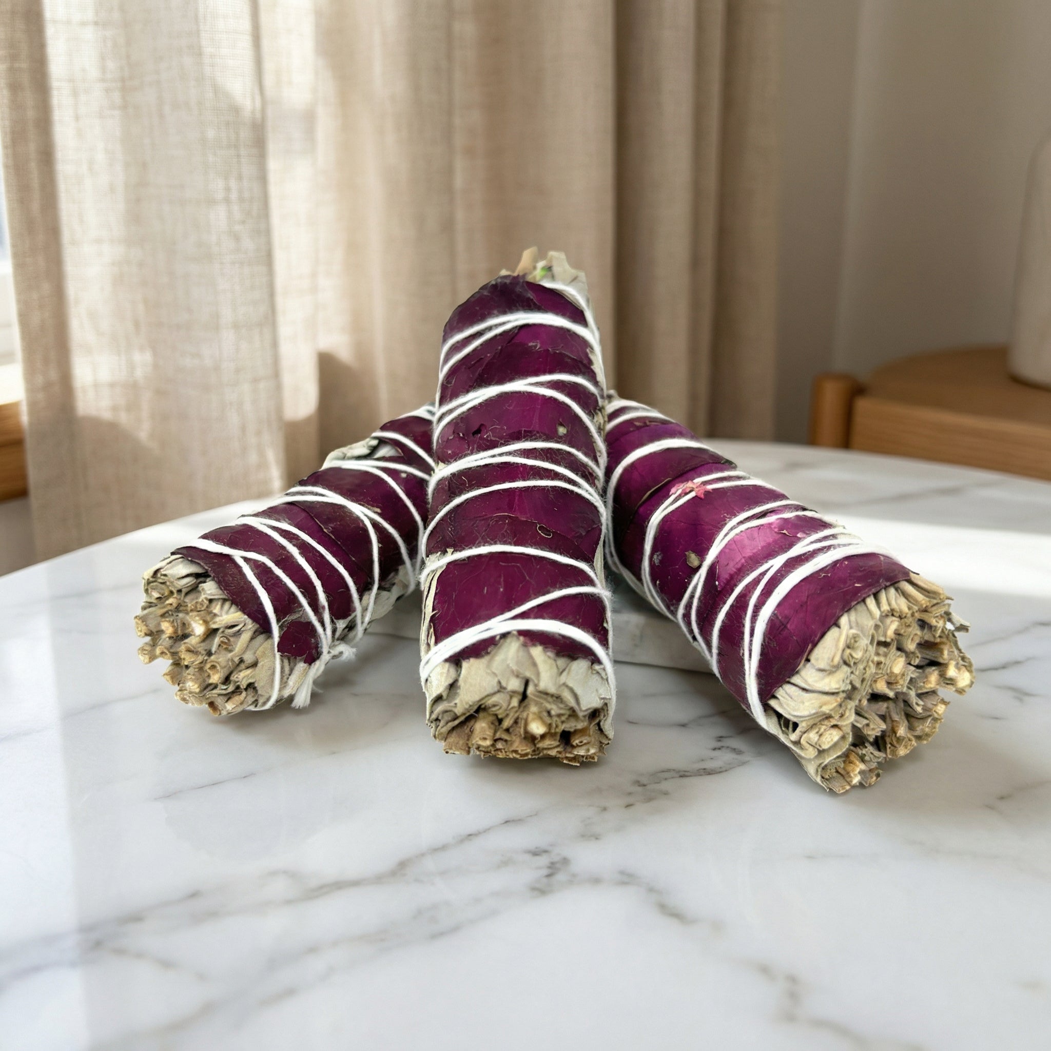 White Sage Smudge Stick with Rose Petals 4–4.5 Inches