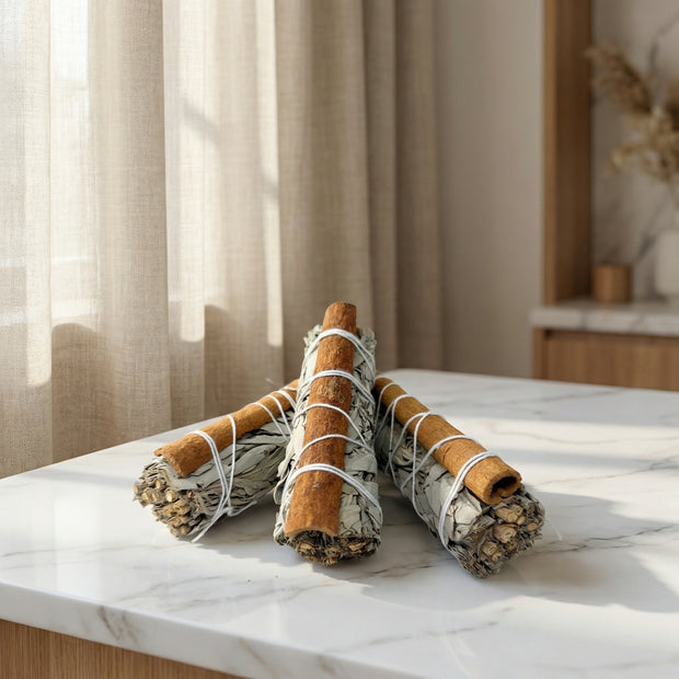 White Sage Smudge Stick with Cinnamon 4 Inches