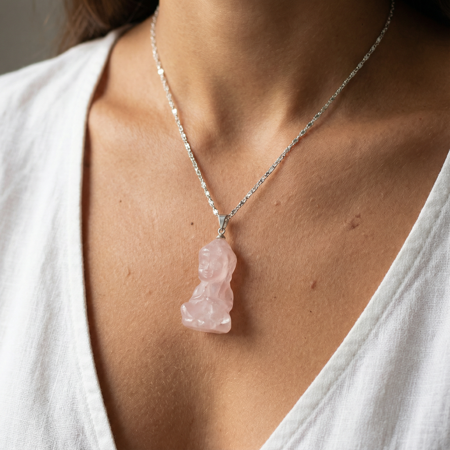Buddha Rose Quartz  Pendant 2mm