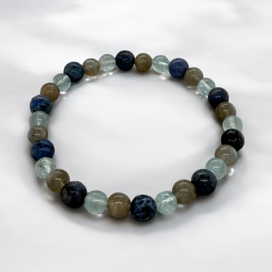 Dumortierite and aquamarine bracelet with blue labradorite 6mm