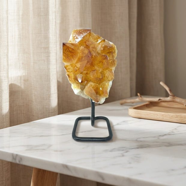 Natural Citrine Crystal Cluster on Metal Stand