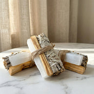 🤍🌿 White Sage, Palo Santo & Raw Selenite Smudge Set