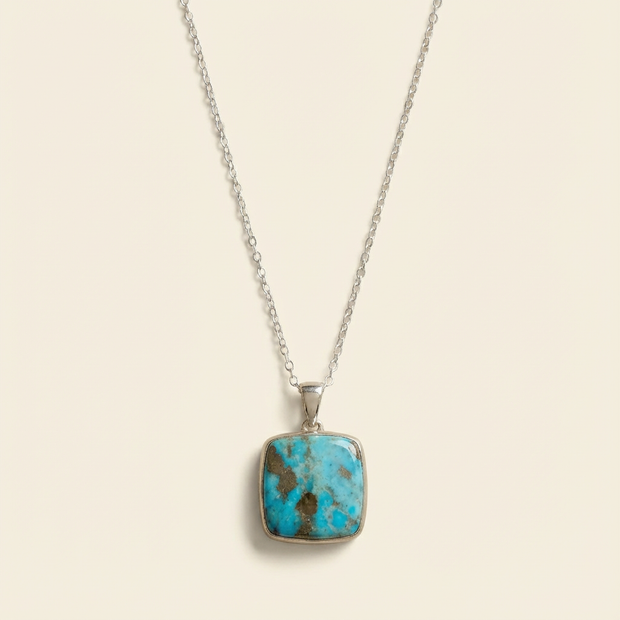 Turquoise with Pyrite Pendant – Sterling Silver Bezel