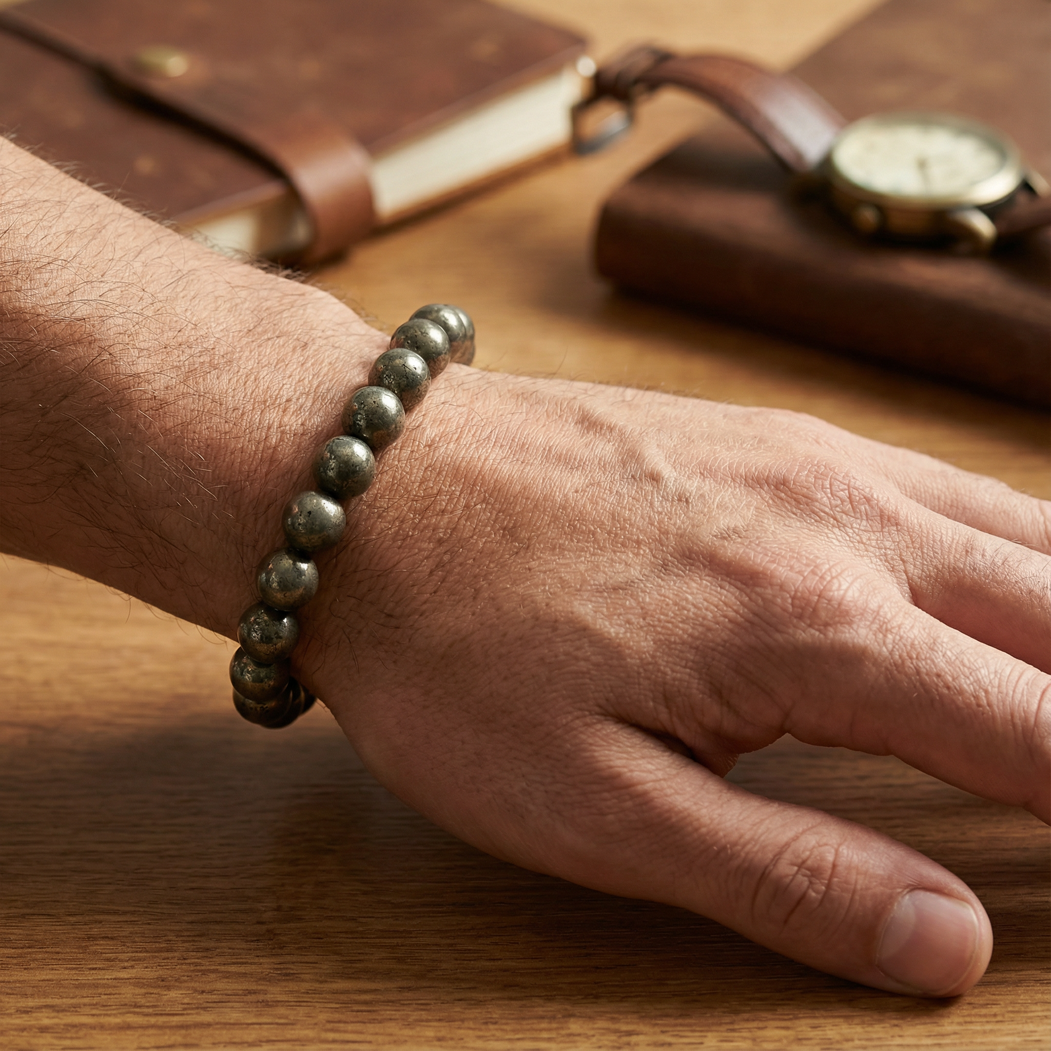Pyrite 8 mm Round Bracelet – Prosperity, Confidence & Protection