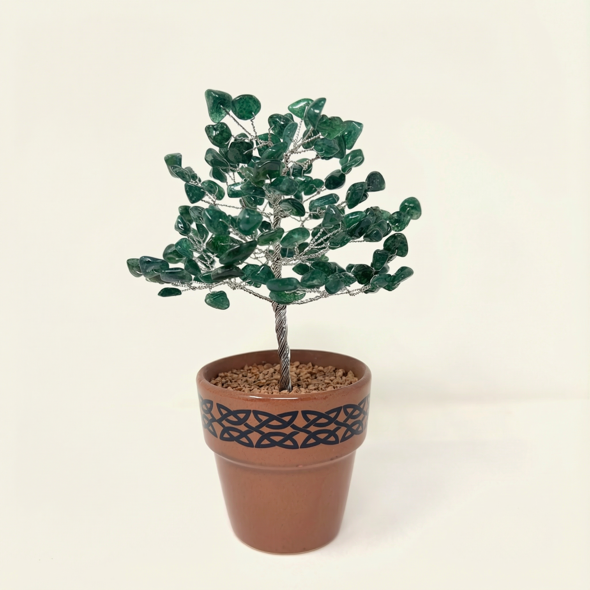 Green Aventurine Gem Tree with Celtic Knot Pot – Abundance & Luck Decor