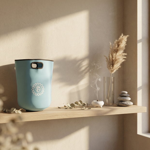 Crystal Singing Bowl with Engraved Chakra Symbol: Throat Chakra