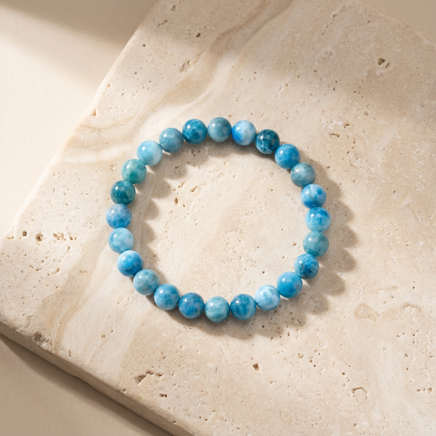 Blue Apatite 8–10 mm Bead Bracelet – Motivation, Confidence & Clear Communication