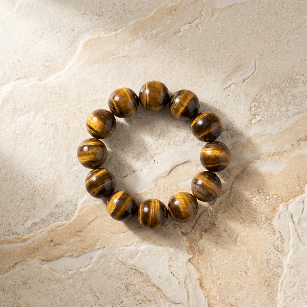 Tiger Eye 16 mm Round Bead Bracelet – Protection, Confidence & Strength