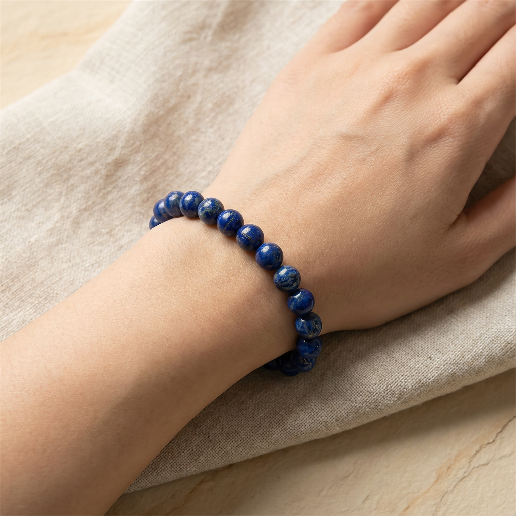 Lapis Lazuli 8mm Beaded Bracelet – Natural Blue Crystal Healing Jewelry