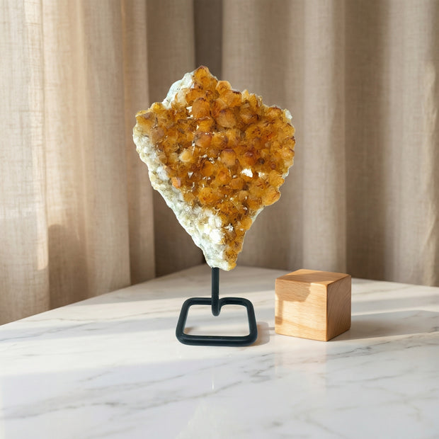 Natural Citrine Crystal Cluster on Metal Stand